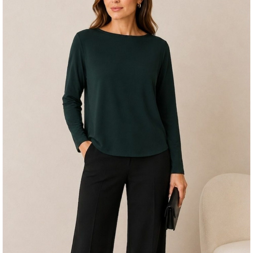 Eileen Fisher Silk Scoop Neck Top Size 2X Green Stretch Jersey Closet Staple